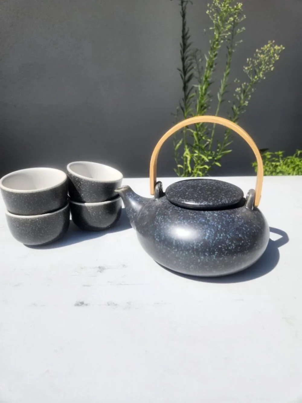 New Chinese Teapot Set Gray Speckled  Tea Cups Strainer Tea Pot